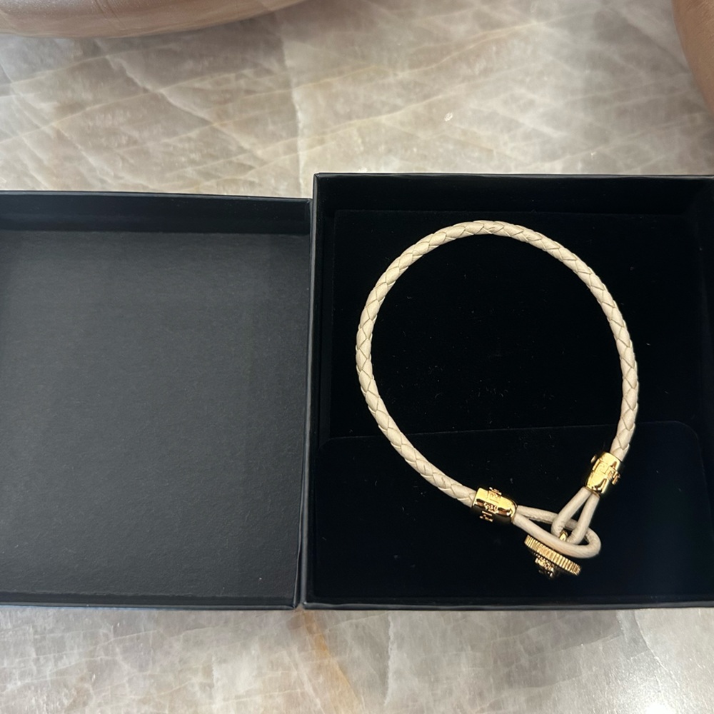 Versace Unisex Beige/Cream Braided Leather Bracelet w/ Gold Medusa Head Details - Picture 6 of 8